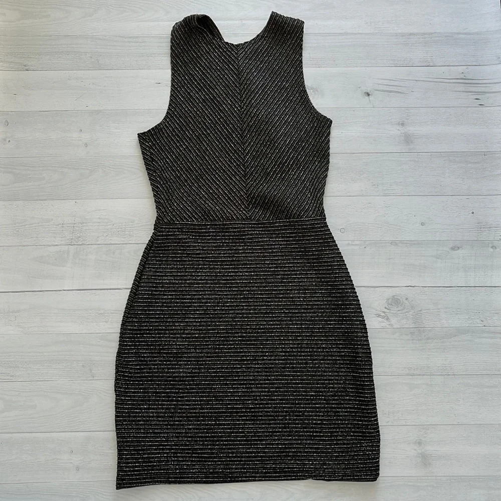 MANGO Casual Stretch Black Metallic Stripe Racerback Dress Size XS